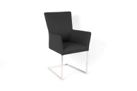 Toulouse Freischwinger Stuhl aus Toledo Leder in Farbe schwarz und Edelstahl Füßen